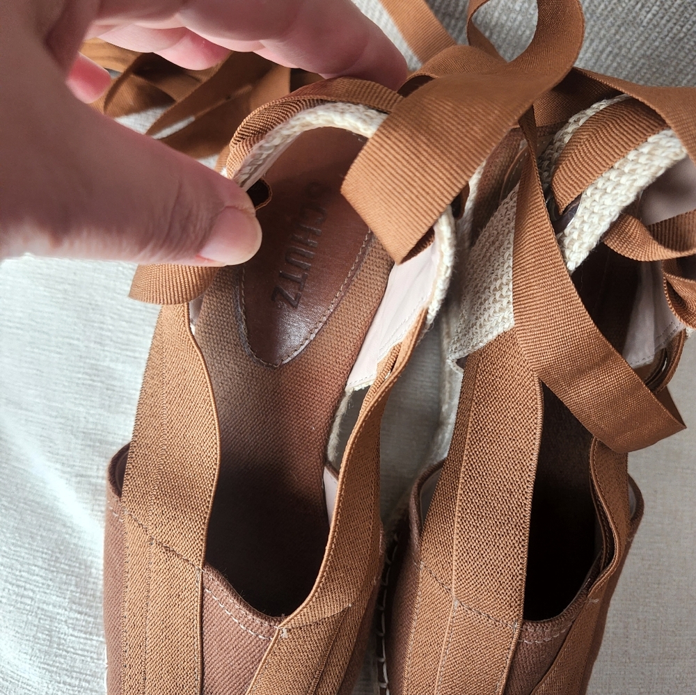 SCHUTZ Brown and Cream Espadrille Wedges - Picture 5 of 7